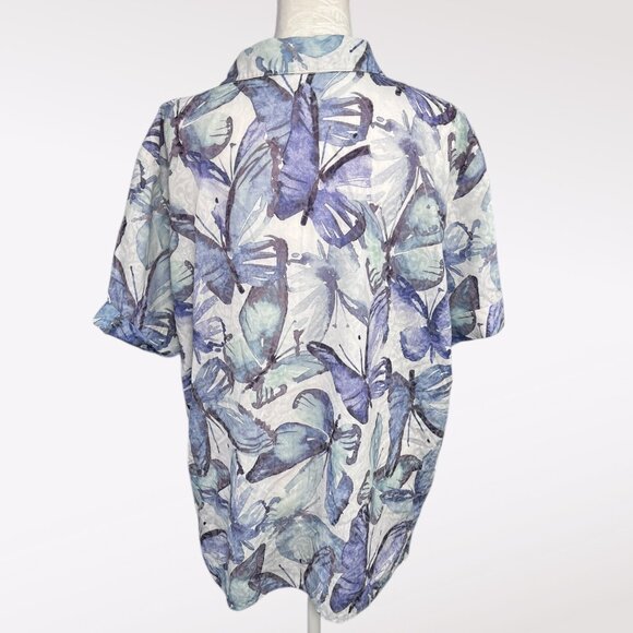 Vintage Alfred Dunner Short Sleeve Button Down Shirt Butterfly Print Size Large - Picture 5 of 9